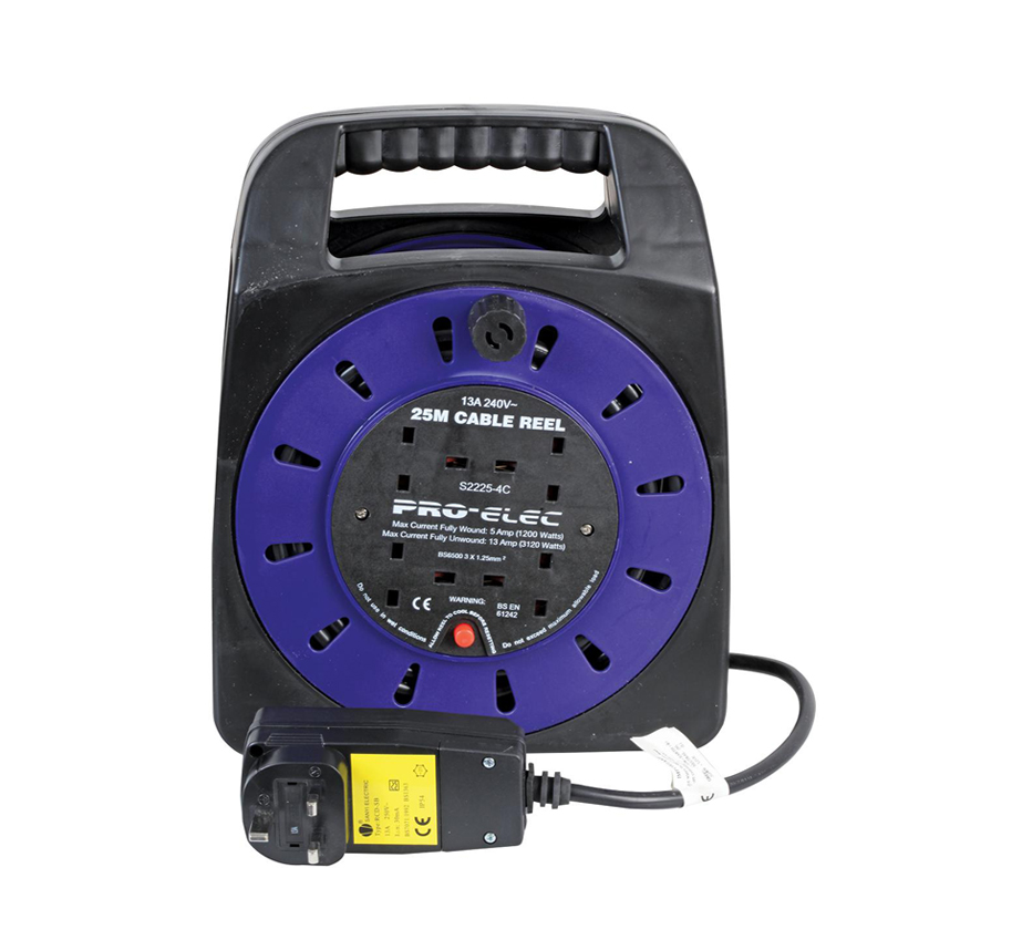 Handbag Reel 4 Socket with RCD 13A 25m