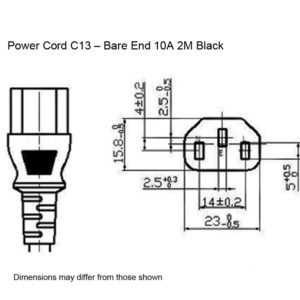 Power Cord C13 Bare End 10A 2M Black