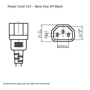 IEC Plug to Bare Ends Straight 2m Black