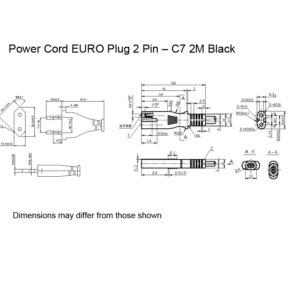 Power Cord EURO Plug 2 Pin C7 2M Black