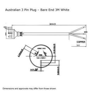Australian 3 Pin Plug – Bare End 3M White