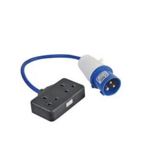 2 Gang UK 13A Mains Socket to CEE Plug Extension Lead, 2P+E, 16A Blue, 350mm