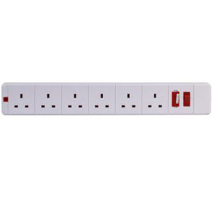 6 Gang 13A Individual Switched extension Lead 2m